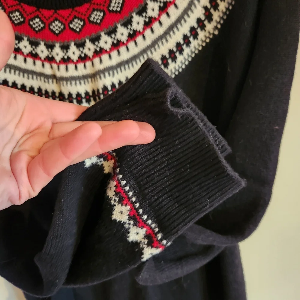 Talbots Fairisle Sweater Knit Red Black Wool Blend XL - Picture 4 of 6